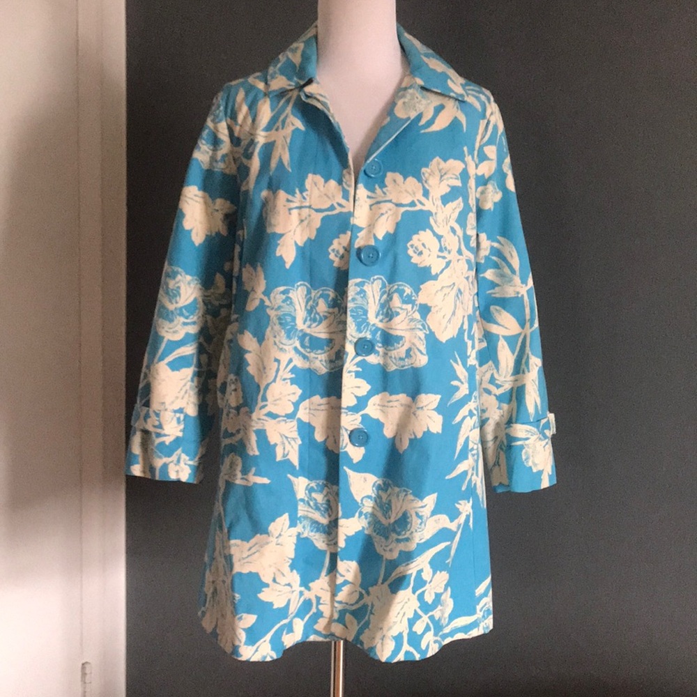Joe Fresh flowery cloud blue cotton trench coat